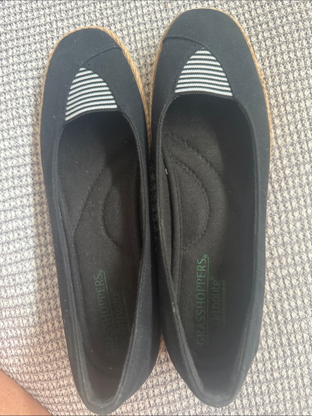 Grasshoppers Black Canvas Slip-On Flats with Striped Toe Accent